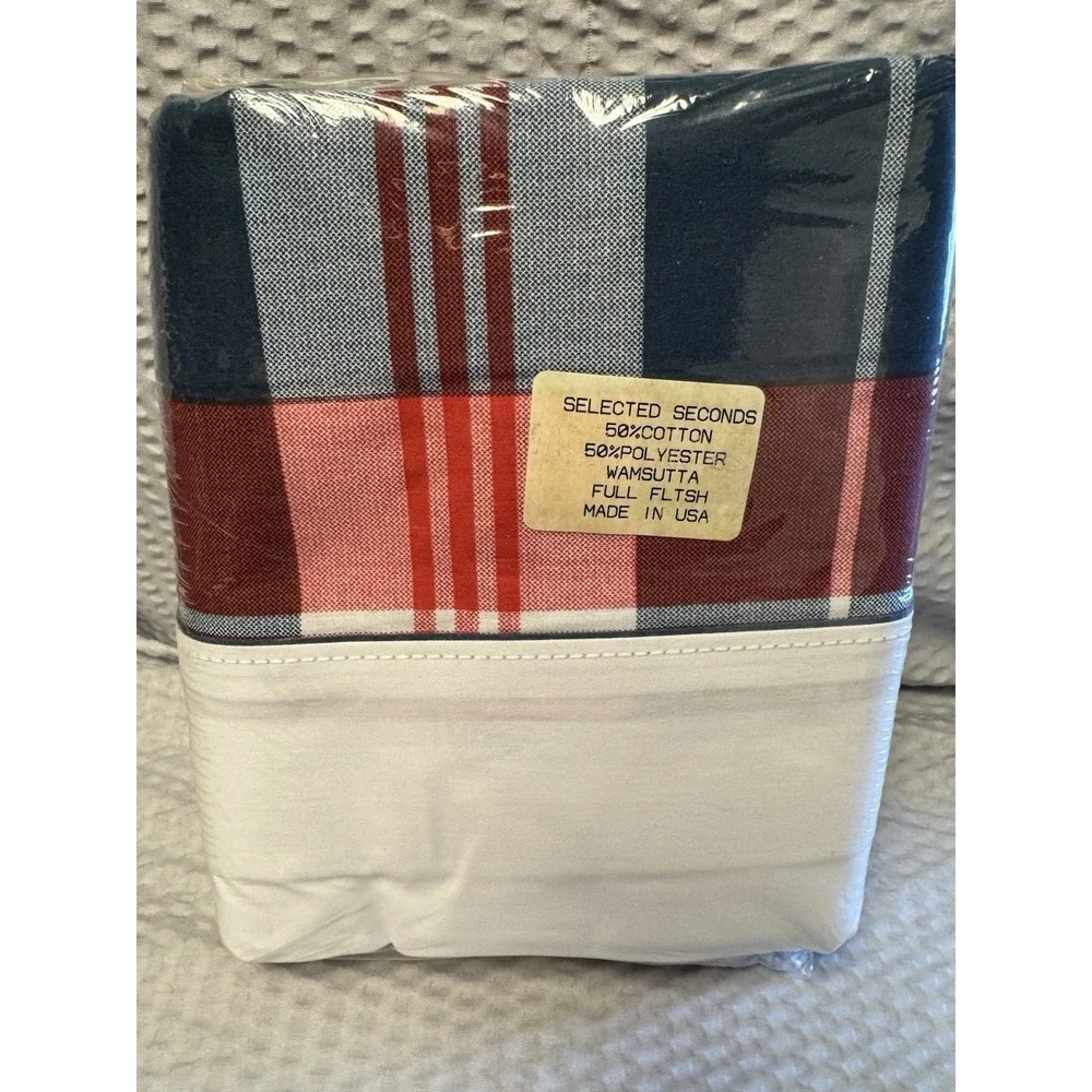 NEW Vintage Springmaid Wamsutta Full Flat Sheet Red/White/Blue Plaid USA Made